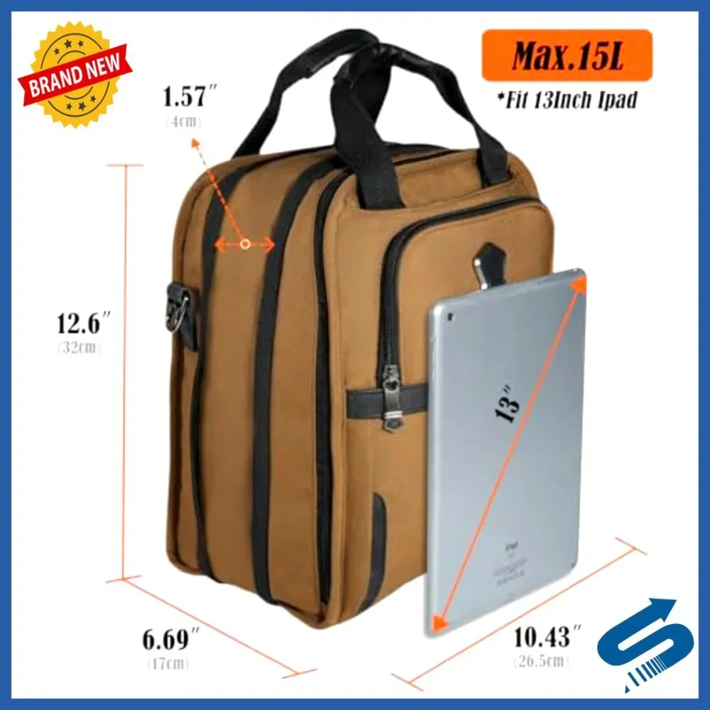 15L Expandable Messenger Bag with 14 Pockets for Work Travel